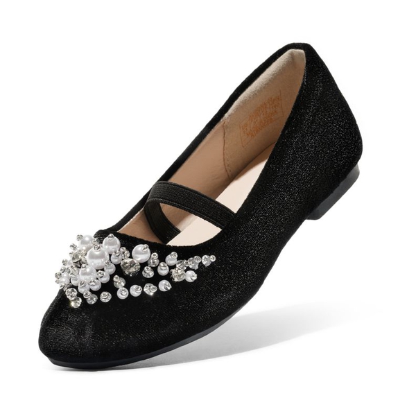 Girl's Mary Jane Pearl Ballerina Flats - BLACK SUEDE -  0